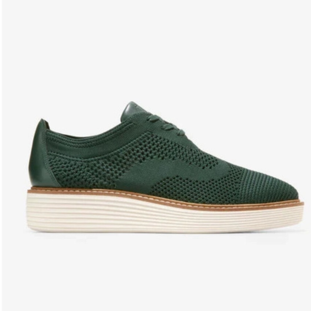 NWT Cole Haan Women's Øriginal Grand Platform Oxford in Scarab Ivory Knit Size 8 - Picture 2 of 8